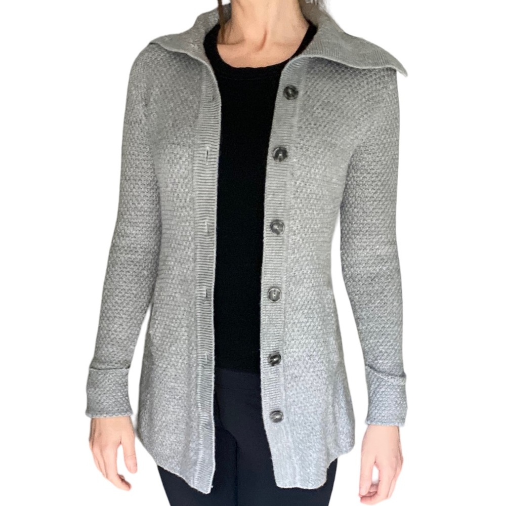 Gray Patagonia Long Button-up Merino Wool Sweater Small